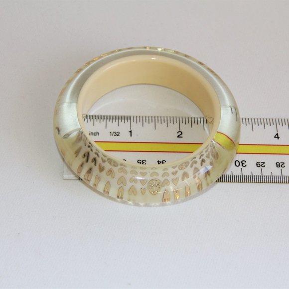 Tory Burch Clear, Ivory Lucite Gold Heart Bangle - Picture 5 of 12